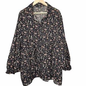 SUZANNE BETRO Floral ruffle Long Sleeve blouse Sz 3X